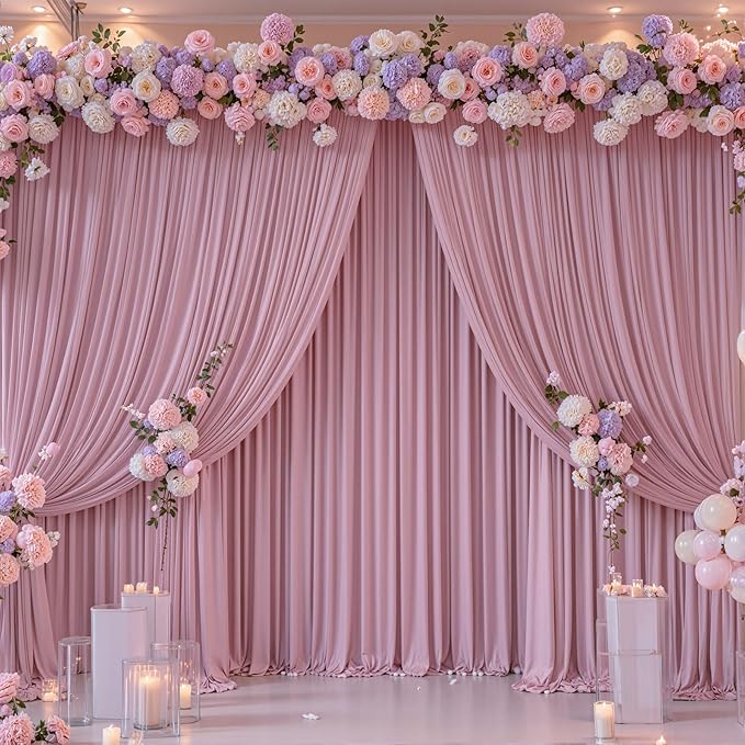 8 Panels Dusty Pink Backdrop Curtain for Wedding Parties Wrinkle Free Pink Photo Curtains Backdrop Drapes Fabric Decoration for Birthday Party Baby Shower 40ft(W) x 10ft(H)
