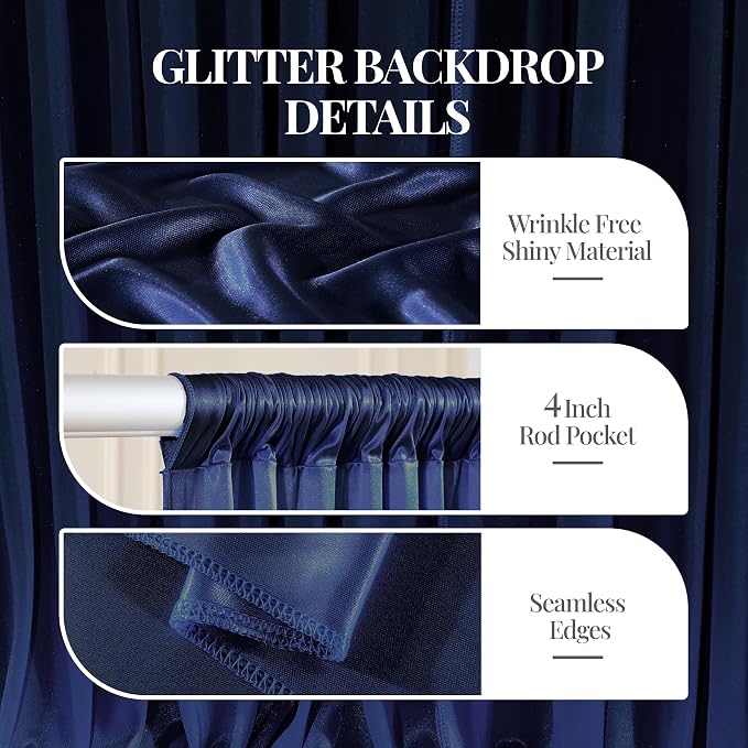 Navy Blue Glitter Backdrop Curtains - 10x12FT Satin Photo Backdrop, Wrinkle-Free Shimmer Back Drop Cloth Shiny Drapes for Photobooth Wedding Birthday Parties Photoshoot Background Decorations