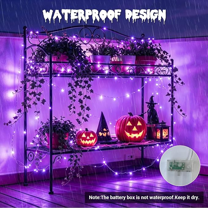 YEGUO Fairy Lights Battery Operated, 8 Packs Each 16ft 50 LED String Lights, 2 Modes Silver Wire Christmas Twinkle Light Indoor for Halloween Bedroom Wedding Party Holiday Gift(Purple)