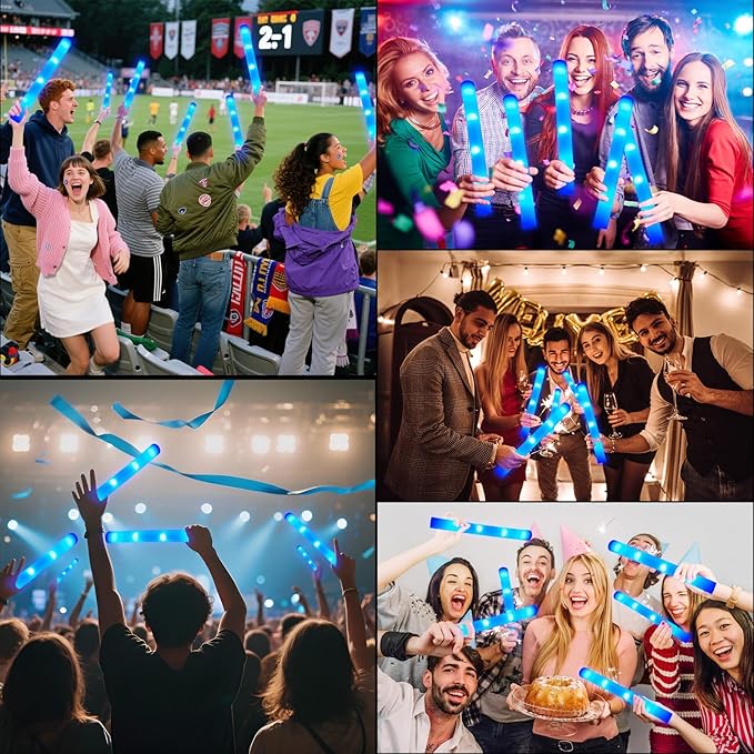 Foam Glow Sticks Bulk, 40 Pack Blue Light Up Foam Sticks 3 Modes Flashing, Glow Party Supplies for Wedding,Raves, Carnival, Concert, 4th of July, Halloween, Christmas, New Year