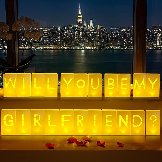 Will You Be My Girlfriend Light up Letters - Luminary Paper Bag for Proposal Decoration Romantic Special Night Decor