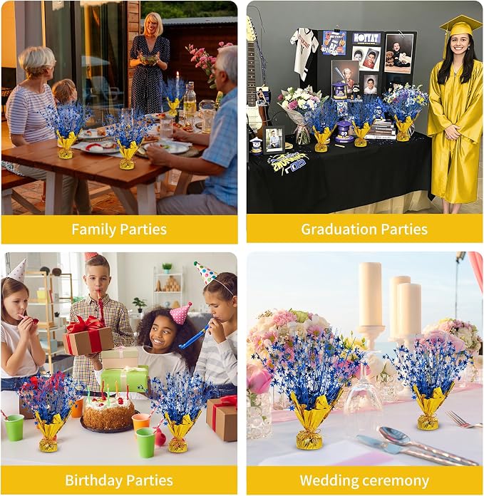 8 Pack Metallic Star Spray Centerpieces for Tables - Bulk 12.4" Foil Fountain Table Decorations for Large Events, Graduation 2026, Wedding Reception (Glod Blue)