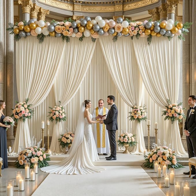 10x12ft Beige Backdrop Curtains for Parties Wrinkle Free Fabric Backdrop Curtain Wedding Photo Drapes Backdrop for Birthday Party Baby Shower Bridal Shower Photography Stage Back Drop 2 Panels 5x12FT