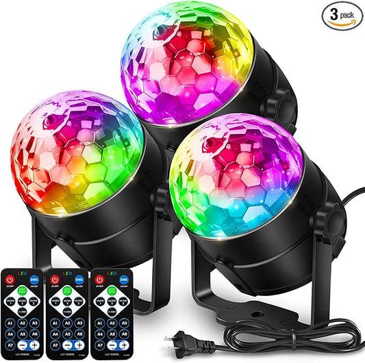 NEQUARE Disco Ball DJ Party Lights Sound Activated with Remote Control Strobe Lamp 7 Modes Stage Light for Home Room Dance Parties Karaoke Halloween Christmas Birthday Decorations[3-Pack]