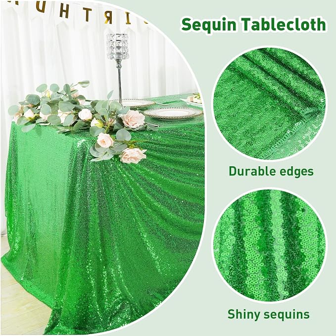 Juya Delight Green Sequin Tablecloth 60'' x 102'' Rectangle Table Cloth for Wedding Birthday Party Festival Ceremony Cake Dessert Table