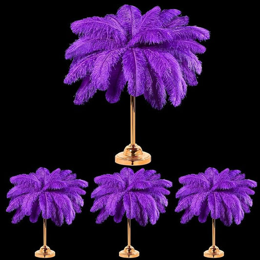 Retrowavy 50 Pcs 14-16 Inches Large Natural Ostrich Feathers Bulk for Centerpieces for Wedding Party Centerpieces Home Decoration Flower Arrangement (Purple)