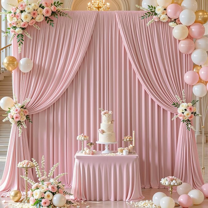 8 Panles Dusty Rose Backdrop Curtains - Wrinkle Free Fabric Backdrop Curtain for Photoshoot,10ft Wedding Party Photo Backdrop Drapes for Birthday Baby Shower Photography Stage Background Decorations