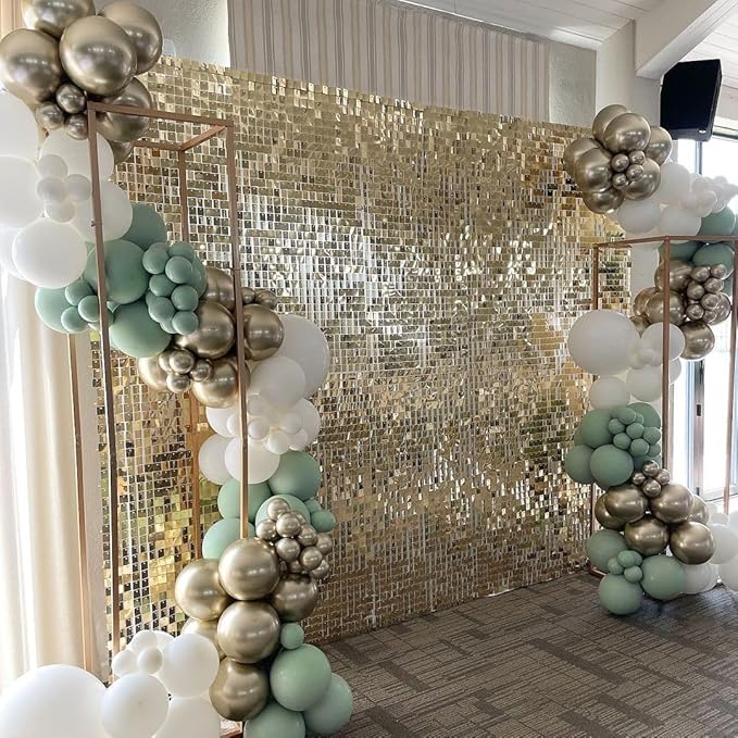 COKAOBE Light Gold Shimmer Wall Backdrop, 48PCS Square Sequin Shimmer Backdrop Panel, Photo Backdrops for Birthday, Anniversary, Wedding, Graduation & Bachelorette Party Decoration