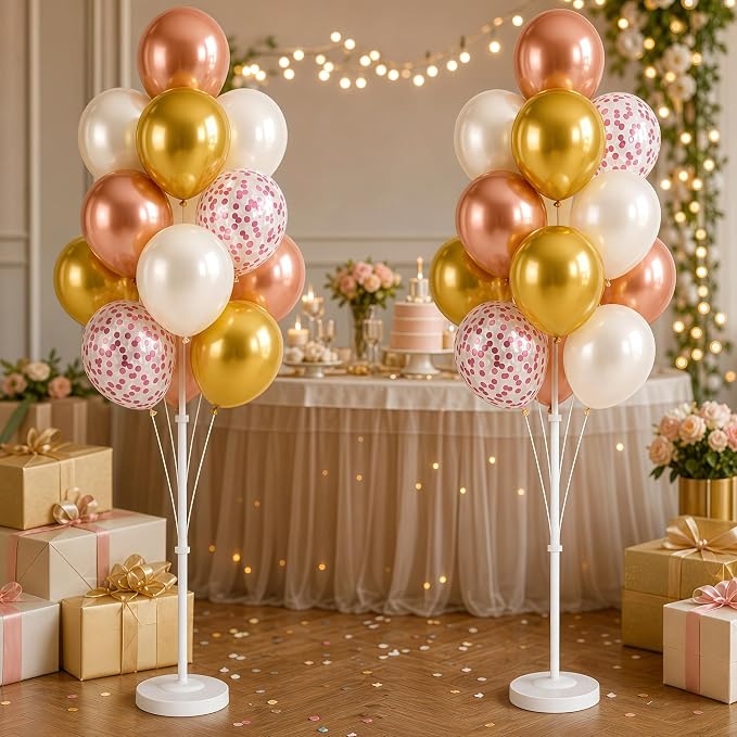 Balloon Column Stand Kit with Balloons, Base and Pole, Balloon Column Kit for Floor or Table Backdrop Decoration for Party Wedding Baby Shower Birthday Graduation (Soft Rose Gold)