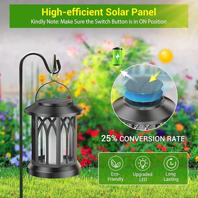 KOOPER 4 Pack Solar Lantern Outdoor Lights, Upgraded Flickering Flame Solar Lanterns Lights Outdoor Waterproof, Hanging Lantern Decorative, Solar Powered Lanterns for Yard Patio Path Tree Garden Decor