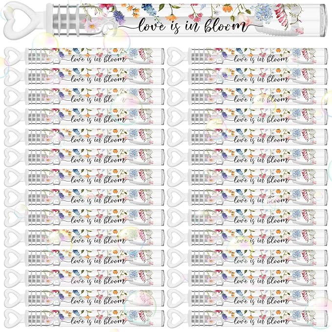 Hollowfly 120 Pack Wild Flower Wedding Mini Bubble Wands for a Wedding Bulk White Heart Bubble for Guests Send Off Wand Adults Bridal Exit Shower Party Supplies Valentine Anniversaries Celebration