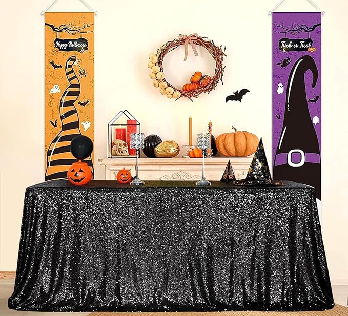 Juya Delight 90" x 132" Black Sequin Rectangle Tablecloth for Wedding Birthday Party Festival Ceremony Cake Dessert Table