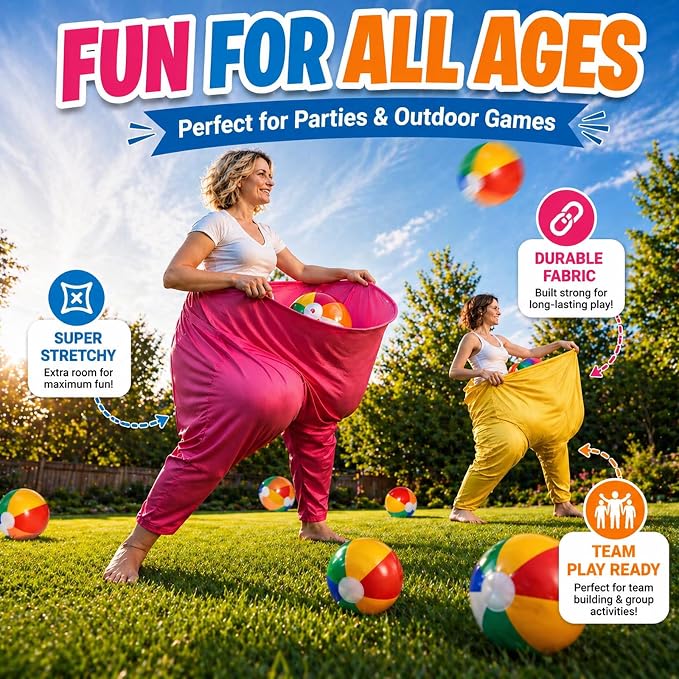 4-Color Team Granny Pants Yard Game with 20 Inflatable Balls & 2 Air Pumps (Random Colors) - Complete Adult Party Set for 8+ Players, The Ultimate Family Reunion Backyard Party Games