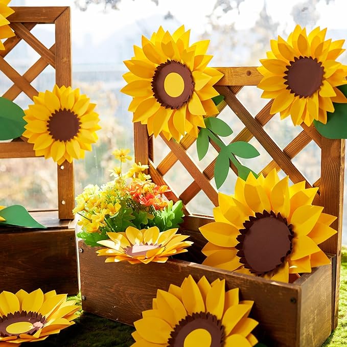 SUNBEAUTY Sunflower Paper Flower Decorations for Wall Giant Artificial Sunflowers Classroom Decor Spring Summer Bulletin Board Decoration Large 3D Paper Flowers Wall Decor for Wedding Baby Shower