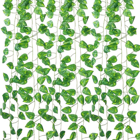 36 Pack Artificial Ivy Garland, 252 Ft Fake Vines Hanging Plants for Room Decor, 72 Leaves Aesthetic Faux Greenery Garland Pothos Leaf with Strengthened Joint Prevent Leaves Falling Off for Wall Decor