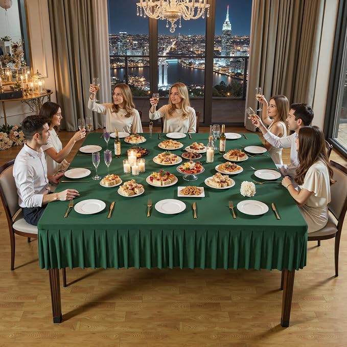 Shillance 60x60 Inch Green Spandex Square Tablecloth 2 Pack,Wrinkle Free Green Fitted Table Cloth for Square Tables,Washable Pleated Table Cover for Wedding Birthday Cocktail Party Buffet Dinner
