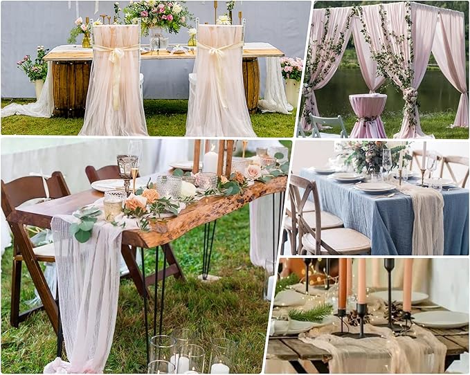 8 Pack Pink Cheesecloth Table Runner 10Ft Gauze Cheese Cloth Table Runner 35x120Inch Romantic Boho Table Runners for Wedding Banquet Event Birthday Party Anniversary Bridal Baby Shower Table Décor