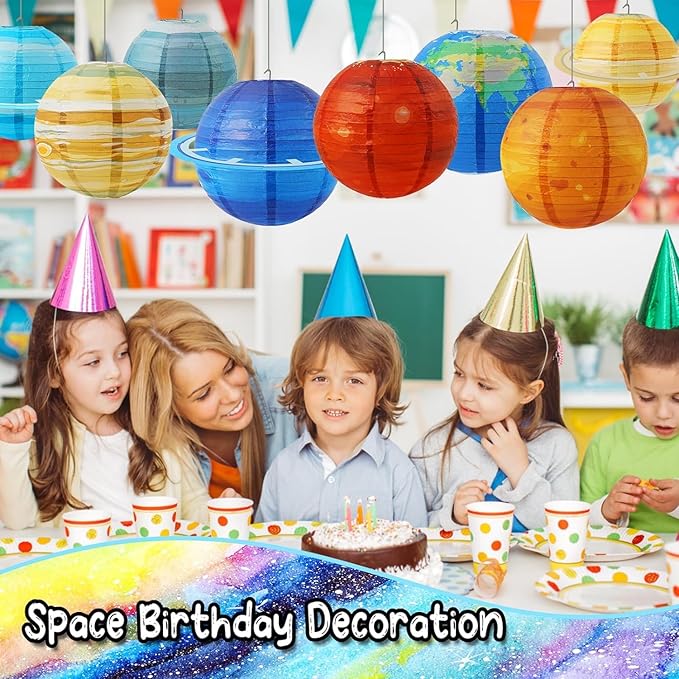 Space Planet Paper Lanterns 12 in Solar System Hanging Decor Out of This World Outer Space Party Decorations for Kids Astronaut Theme Party Supplies Galaxy Earth Home Birthday Decorations 8PCS