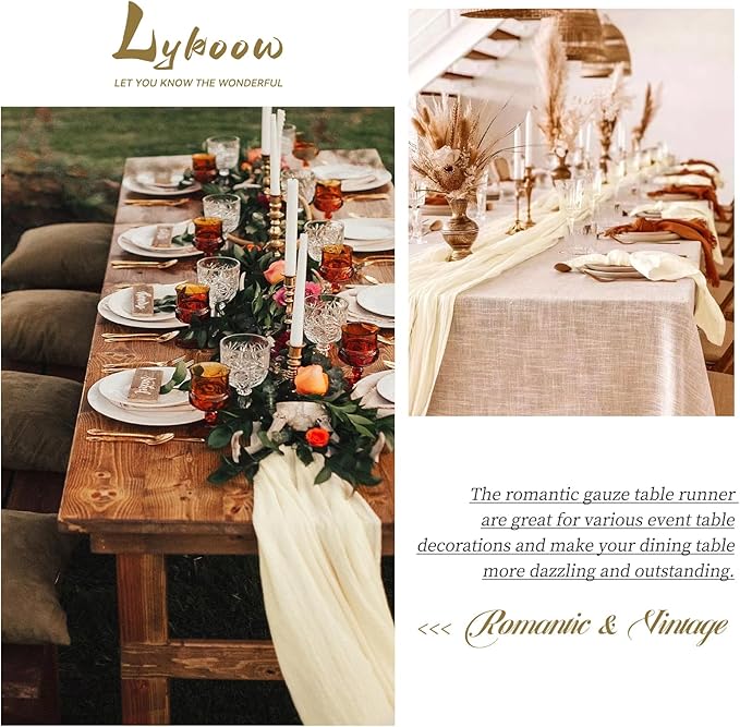 15 Packs Cheesecloth Table Runner - Ivory, 10 Ft Light Beige Gauze Boho Wedding Table Runner - Boho Wedding Table Decor - 21.5x120in