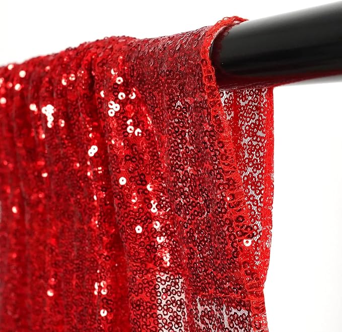 Poise3EHome Red Sequin Backdrop Curtain, 2 Panels 2Ft x 8Ft Glitter Photography Back Drop for Wedding Birthday Christmas Valentines Day Carnival Party Decorations