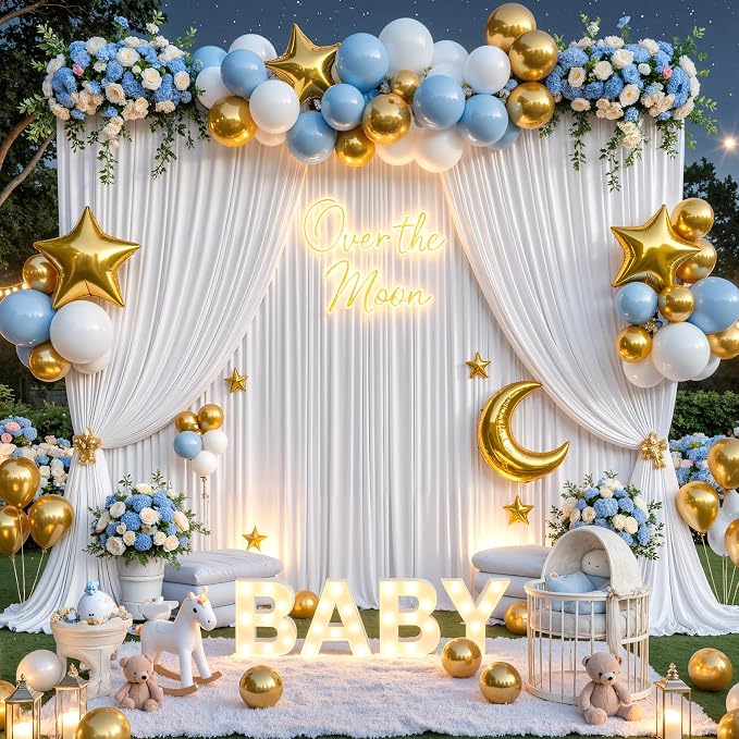 50x8ft White Backdrop Curtains for Parties Wedding Photo Wrinkle Free White Drapes Backdrop Polyester Photoshoot Back Drop for Baby Shower Birthday Party Photography Background 10 Panels 5x8FT