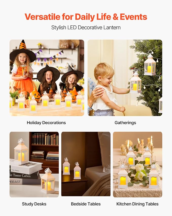VEVOR 12 Pcs Decorative Candle Lantern, LED Electric Flameless Candle, Plastic LED Holder with Glass, Wall Hanging Indoor Porch Lanterns for Wedding Table Party Farmhouse Indoor Decor, White
