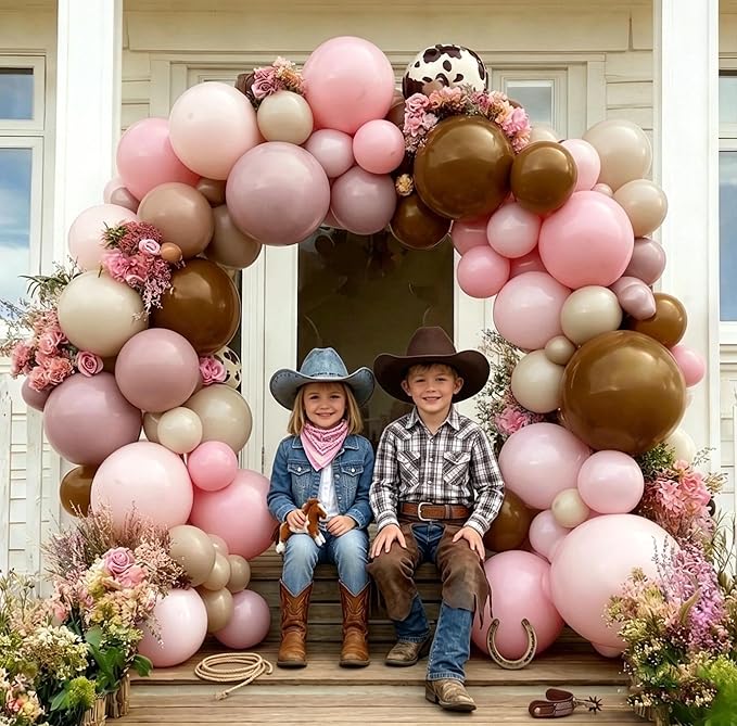 Pink Brown Balloon Arch Kit Double Stuffed Dusty Rose Pink Tan Sand White Mauve Balloon Garland for Birthday Cowgirl Baby Shower Bridal Wedding Western Boho Neutral Bear Party Decoration