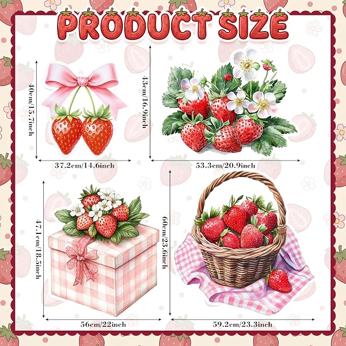 Honoson 4 Pcs Large 32" Strawberry Baby Shower Decorations Cardboard Cutouts, Berry First Birthday Decor Backdrop Photo Booth Props for a Berry Sweet Baby Is on The Way Theme Party Supplies