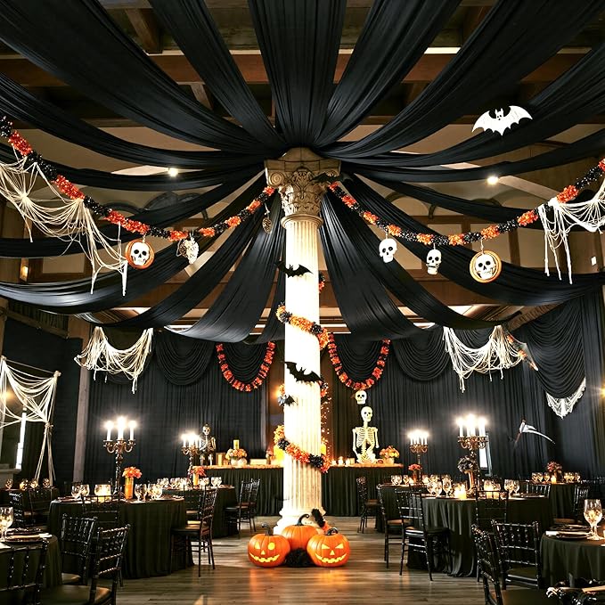 60ftx40ft Black Ceiling Curtain for Wedding Parties – 12 Panels Wrinkle-Free 40 FT Long Tent Draping Curtains for Wedding, Birthday & Theme Parties, 40ft Height with Rod Pocket