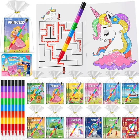 ZMLM 24 Pack Coloring Books for Kids with Crayons,Graduation Party Favors for Kids 4-8, Goodie Bags Stuffers for Toddlers, Classroom Prizes Birthday Return Gifts (Party)