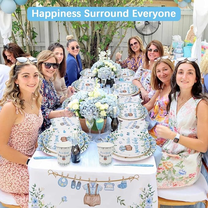 Boy Baby Shower Decorations Plates Set 25 Guests,175 Pcs Blue It's a Boy Baby Shower Decorations Paper Plates Napkins Cups Cutlery Sets