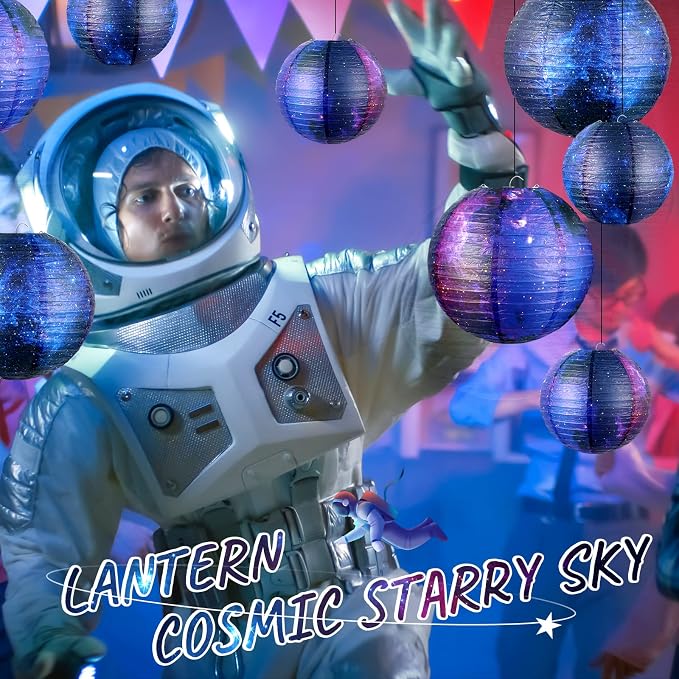 10 Pieces Galaxy Print Paper Lanterns Chinese Japanese Space Themed Hanging Paper Lanterns Galaxy Themed Party Supplies Ceiling Decor for Home Birthday Party Decor(8 Inch/ 6 Inch)