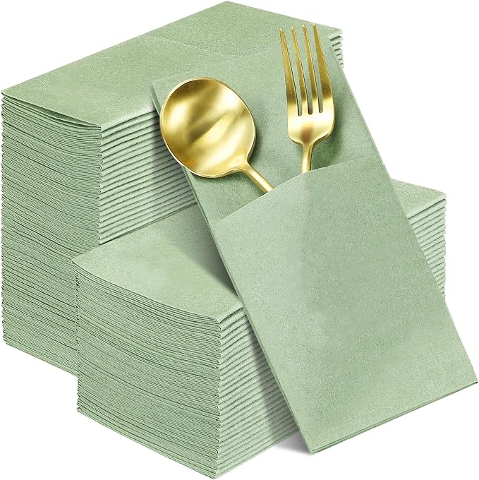 Seajan 120 Pcs Sage Green Napkins 2 Ply 16"x16" Sage Green Linen Feel Napkins Disposable Soft Linen Dinner Wedding Guest Hand Towels for Wedding Bridal Baby Shower Decorations Supplies