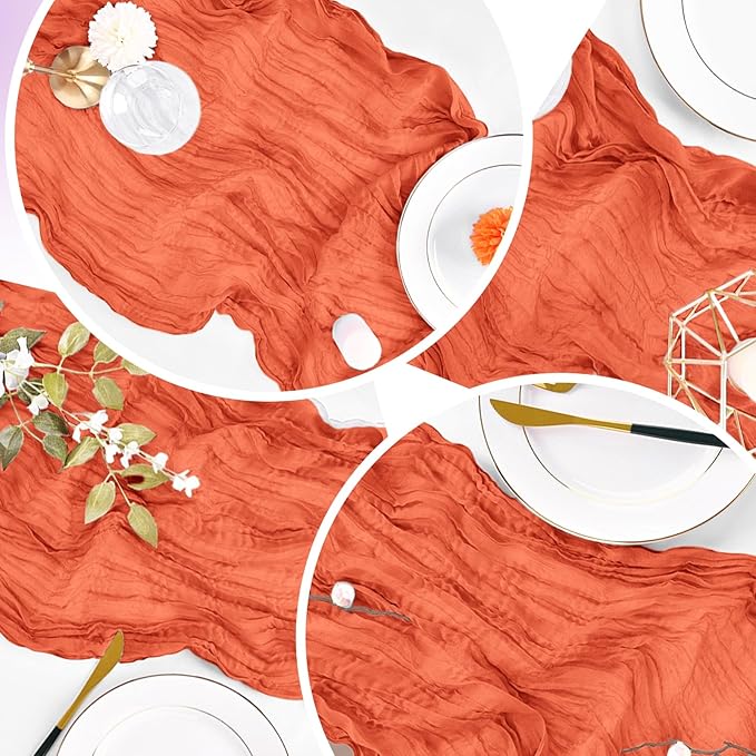 16 Pack Orange Cheesecloth Table Runner 20 x 120 inch Gauze Table Runners 10 FT Long,Semi Sheer Cheese Cloth Fabric Table Runner Bulk for Wedding,Party,Baby Shower,Bridal Shower Decoration