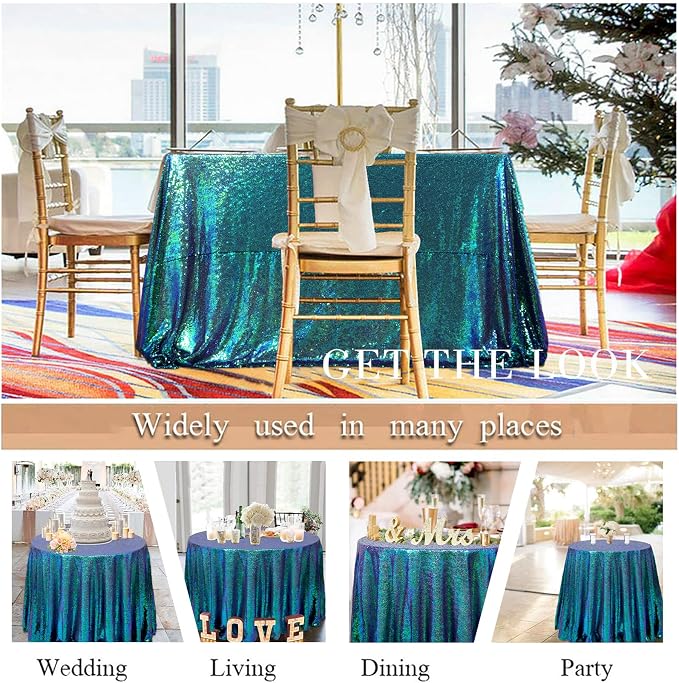 ShiDianYi Iridescent Green Tablecloth Round 72 Inch Sequin Tablecloth for Party Birthday Holiday Table Shiny Green Round Table Cloth Mermaid Tablecloth Cover Christmas Tablecloth