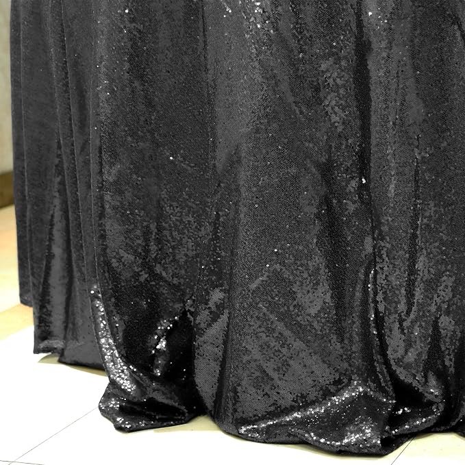 Black Sequin Tablecloth, 132'' Round Sparkly Tablecloth, Glitter Tablecloth for Wedding Baby Shower Birthday Party Dinners