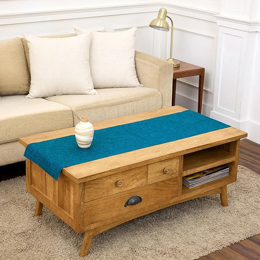 Solino Home Linen Small Table Runner 60 Inches - Athena, 100% Pure Linen Chambray Teal Table Runner 14 x 60 Inch Ideal for Dresser and Coffee Tables, Spring, Summer, Mothers Day