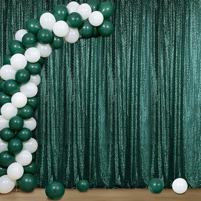 Sugargirl Dark Green Sequin Backdrop Curtain 4FTx8FT Glitter Dark Green Background Drapes Sparkle Photography Backdrop for Party Wedding Birthday Wall Decoration(1 Panel)