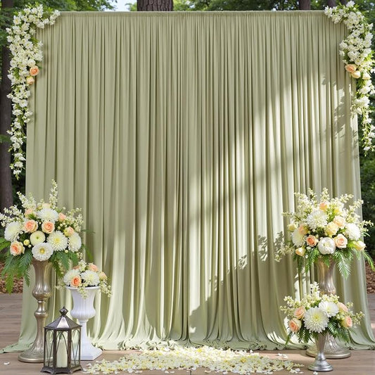 10ft x 10ft Wrinkle Free Sage Green Backdrop Curtains for Parties, Polyester Photo Backdrop Drapes 2 Panels 5x10ft for Wedding Birthday Party Photography Background Photoshoot