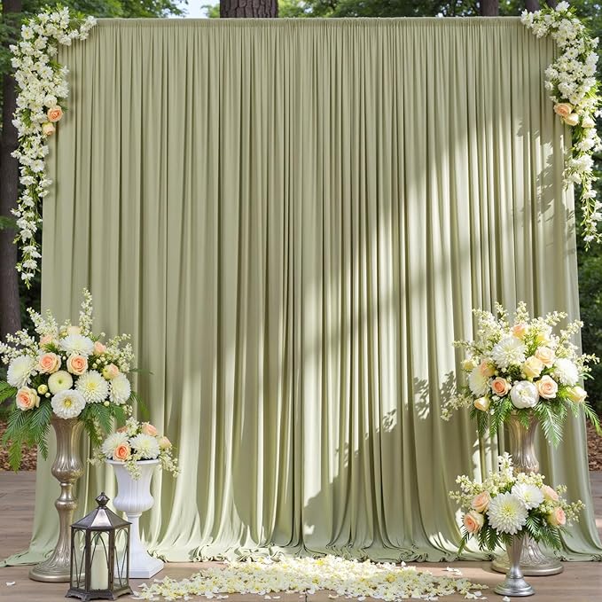 50ftx10ft Wrinkle Free Sage Green Backdrop Curtains for Parties, Polyester Green Photo Backdrop Drapes 10 Panels 5x10ft for Wedding Birthday Baby Shower Photography Background