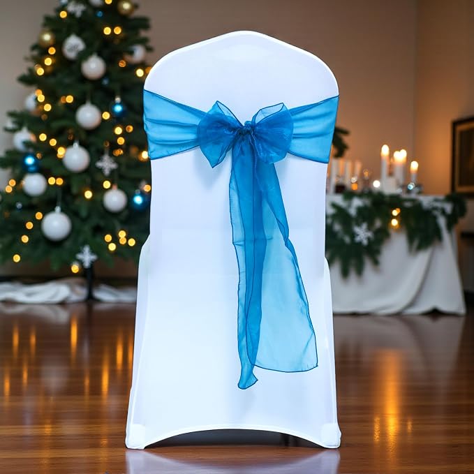 MDS® Pack of 150 Organza Chair Sashes for Wedding Decoration, Reusable Sheer Chair Bows for Banquet Chair Cover, Reception, Bridal Shower, Baby Shower, Birthday Party & Special Events - Dark Teal