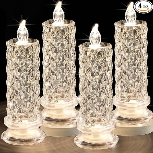 SupBri Rose Shadow LED Flameless Candles, 4PCS Romantic Battery Operated Candles Led Pillar Candles for Valentines Proposal Anniversary Wedding Christmas Decorations(White, D 2.5" x H 7.2")