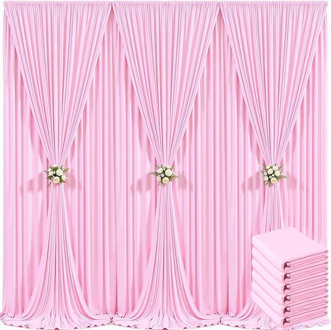 30ft x 10ft Pink Backdrop Curtain for Parties Light Pink Wrinkle Free Backdrop Drapes Panels for Baby Shower Wedding Birthday Photo Gender Reveal Photography Polyester Fabric Background Decoration