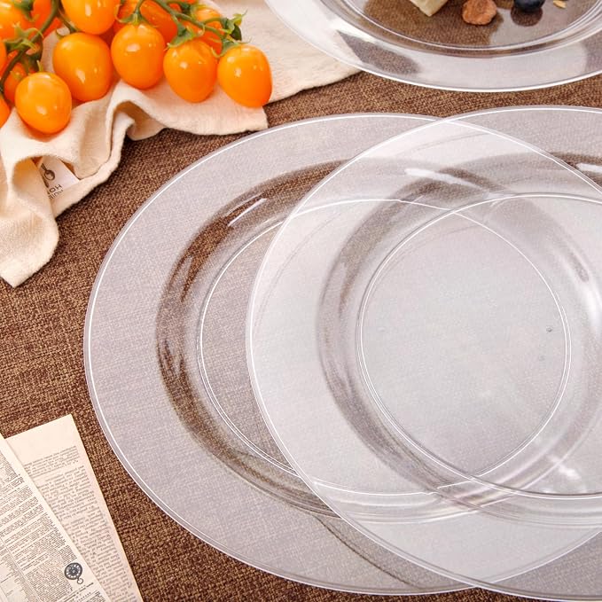 bUCLA 30PCS Clear Plastic Dinner Plates Disposable - 10.25" Heavy Duty Clear Plastic Plates for Party & Wedding
