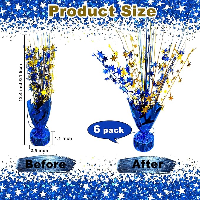 6 Pack Metallic Foil Spray Table Centerpiece Decoration Star Brust Glitter Table Topper Decor for Birthday Graduation Holiday Christmas New Year's Eve Celebration Party Supplies Gold and Blue