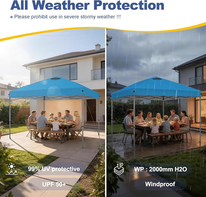 Explore Land 10x10 Pop Up Canopy with One Push Setup Heavy Duty Outdoor Sun Shade Tent for Beach,Camping,Events,Parties(Blue)