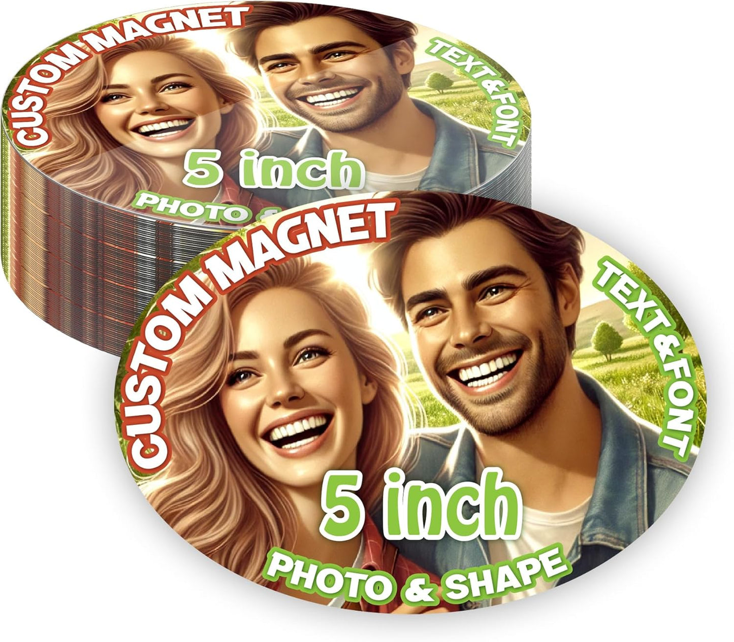 KETABAO – 5" Personalized Oval Magnetic Photo Picture Frames - Custom Refrigerator and Car Magnets for Decorations and Gifts