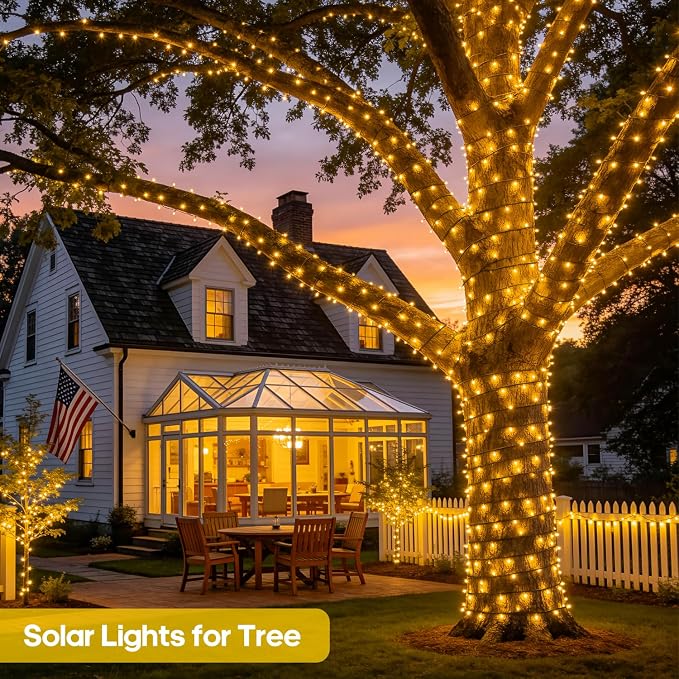 JMEXSUSS 600 LED Solar String Lights Outdoor Waterproof, Solar Christmas Lights Outdoor, 8 Modes Christmas Light for Outside Patio Yard Tree Decorations