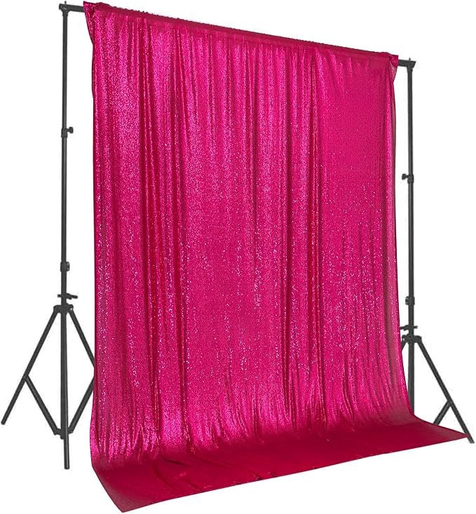 PartyDelight Hot Pink Sequin Backdrop 10x10ft 4 Inch Rod Pocket | Dense 3mm hot pink sequins on mesh backing with 4 inch rod pocket for large wedding walls group photos stages and reception