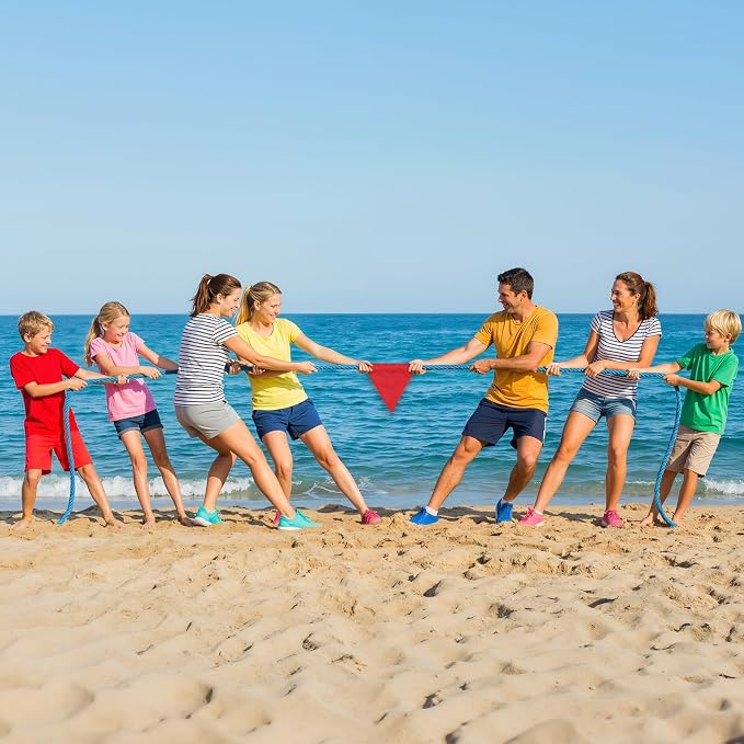 Tug of War Rope for Kids & Adults - 100ft Soft Cotton Outdoor Pulling Rope with Flag for Team Building Activities Field Day Family Reunions Birthday Parties Camping Games- Blue